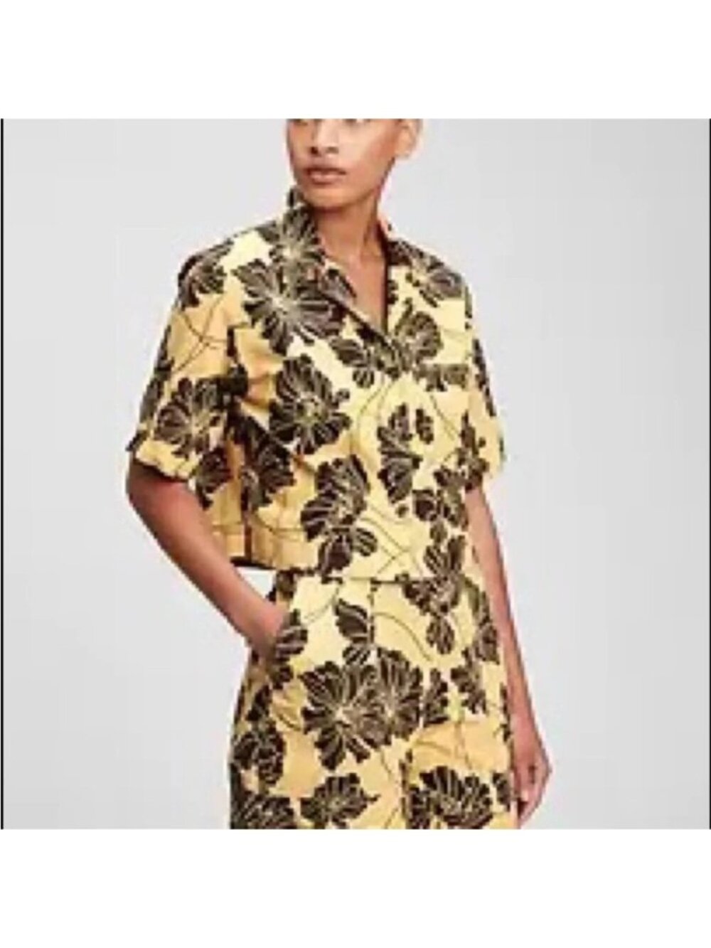 Gap Womens Botanical Print High Shorts & Cropped Top Set Size L Yellow Black New